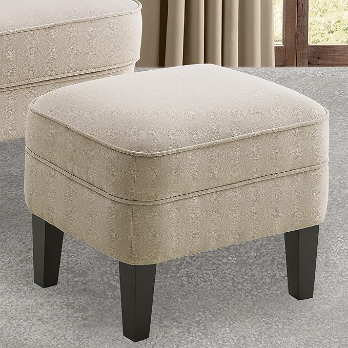 Rosevera Accent Chair and Ottoman Set - Button Tufted Armchair for Living Room Bedroom Reading - Mid-Century Modern Lounge Chair Set - Beige