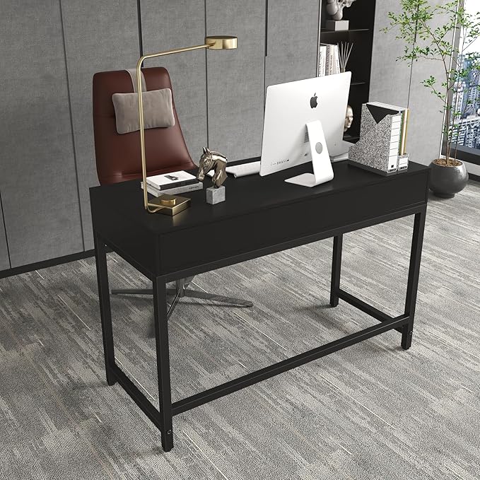 WESTREE Computer Gaming Desk Office - Study Writing Desk with Drawer for Teen Bedroom Makeup Desk Home Office Furniture with Storage Shelf Height Monitor Stand