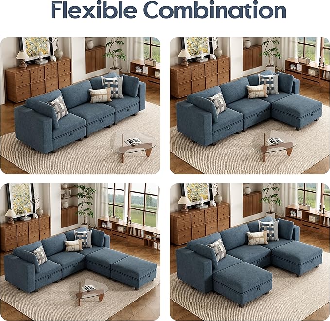 Modular Sectional Sofa Oversized U Shaped Sectional Couch with Storage Ottoman Modular Couch with Large Deep Seat Comfy Convertible Sectional Couches for Living Room and Apartment Navy Blue