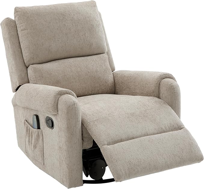 Christopher Knight Home Harper Massage Recliner Chair with 8 Modes Chenille Upholstered Recliner Sofa Swivel Massage Chair with a Side Storage Pocket for Living Room/BedroomHead SupportLight Brown