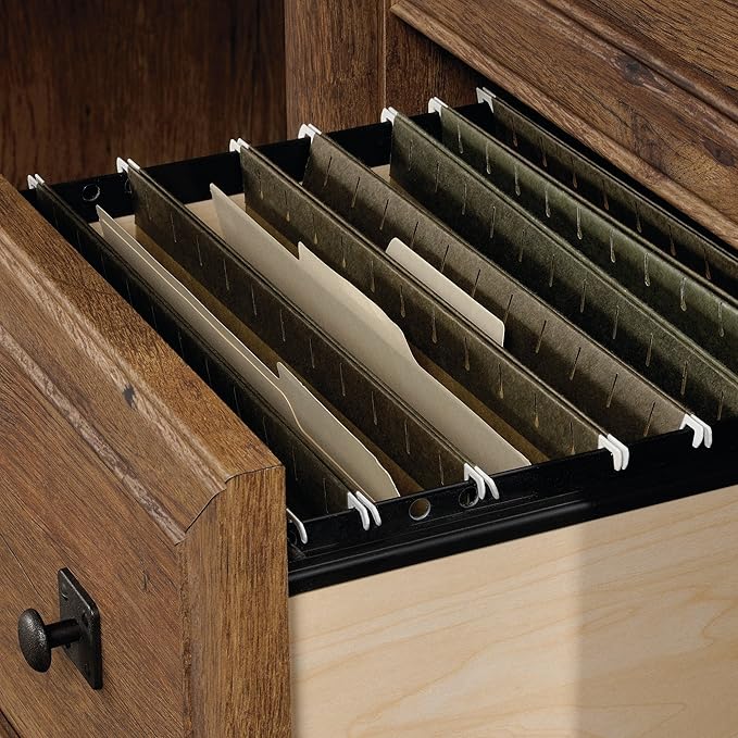 Sauder Palladia Computer Desk with Drawers Home Office Desk with File Cabinet Storage Drawer Cable Management Keyboard Tray in Vintage Oak finish