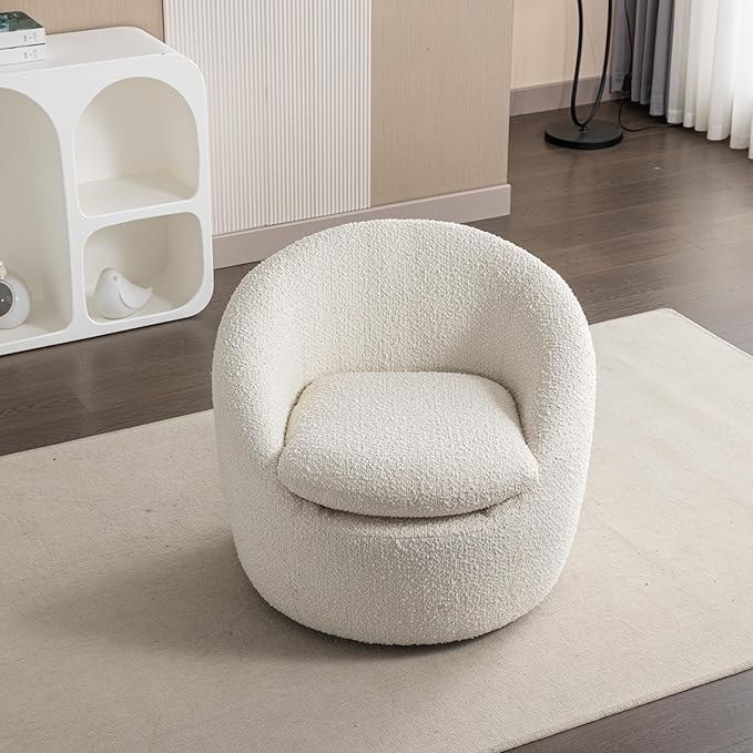 360°Swive Decorative ChairModern Comfortable Barrel Chair Reading Chairs for Living RoomBedroomDressing RoomCream White Teddy