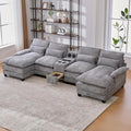 126 Modular Sectional Sofa with Storage Console Cloud Couch Chenille U-Shaped Sofa Cup Holders &amp Wireless Charger Memory Foam Double Chaise for Living Room Office Grey