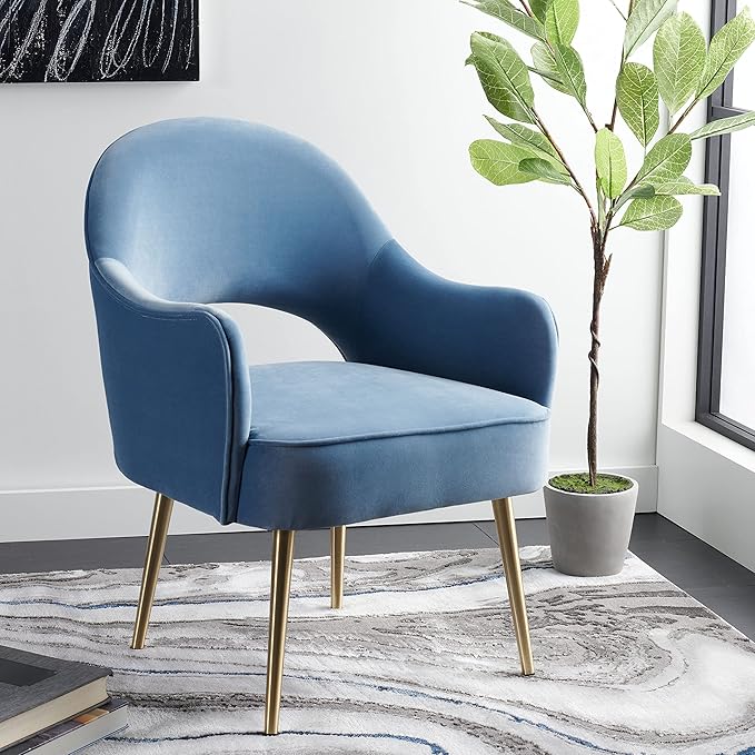 SAFAVIEH Home Collection Dublyn Light Blue Velvet/Gold Accent Chair