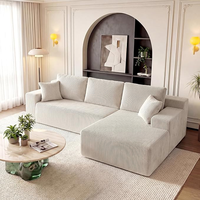 Cloud Sectional Boneless Couches for Living Room Modular L Shaped Couch with Deep Seat Oversized Right Facing Chaise Memory Foam Compressed Spineless 3 Seater Sofa for Apartment Taupe | No Assembly