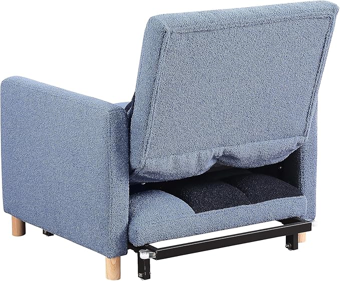 3-in-1 Convertible Chair Bed Single Sofa Bed Pull Out Sleeper with Adjustable Backrest Lounger for Living Room (Blue)