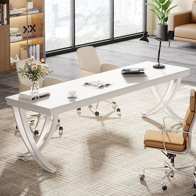Tribesigns 2-Person Office Computer Desk 78.7-Inch Extra Long Desk Large Double Writing Desk for Home Office Workstation Work Desk for Two People with Stylish Legs (White)