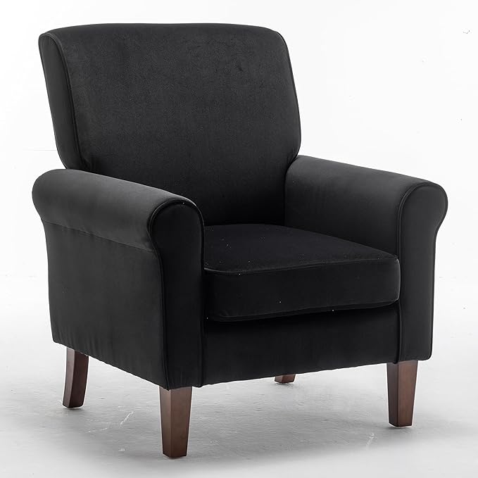 Classic Accent Armchair with Birch Wood Frame and Comfortable Rolled Armrests Arm Chairs for Living Room Bedroom and Office Decor Black