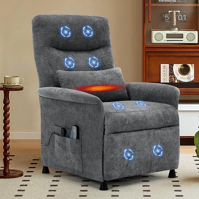Power Recliner Chair for Adults - Electric Reclining Sofa with Side Pocket &amp Remote Adjustable Recliner for Living Room or Home Theater Seating