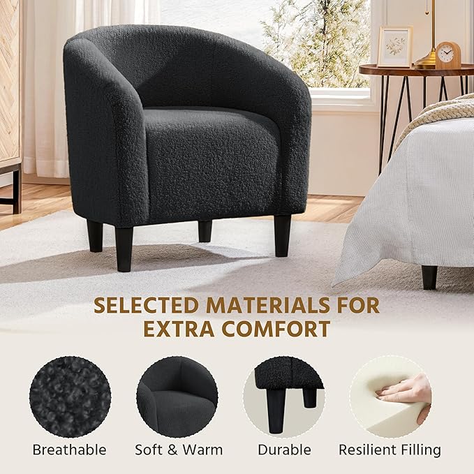 Yaheetech Accent Barrel Chair Boucle Fabric Club Chair Furry Sherpa Elegant Armchair with Cozy Soft Padded Suitable for Living Room Bedroom Reception Room Office Dark Gray