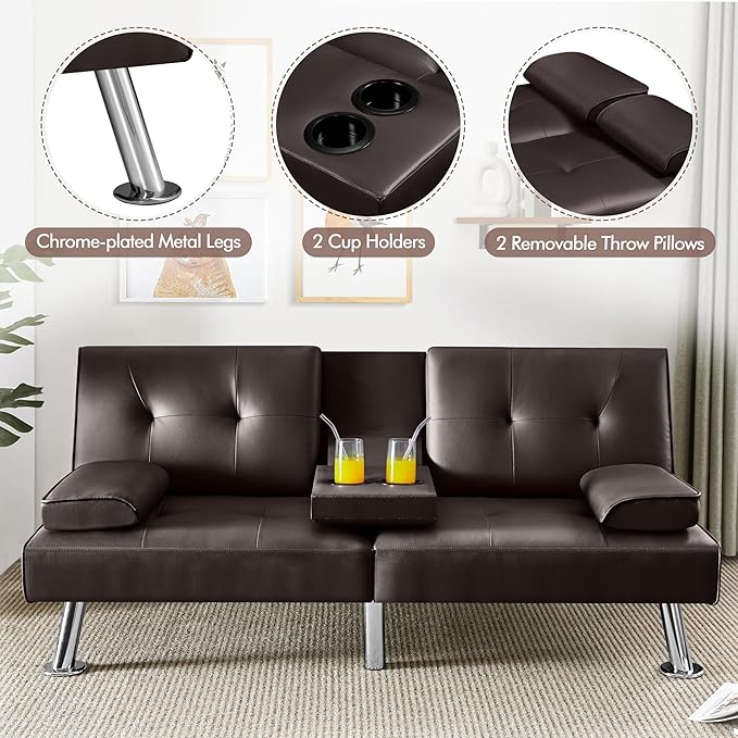 Yaheetech Convertible Sofa Adjustable Couch Sleeper Modern Faux Leather Home Reversible Loveseat Removable Armrests 3 Angles 772lb Capacity Espresso