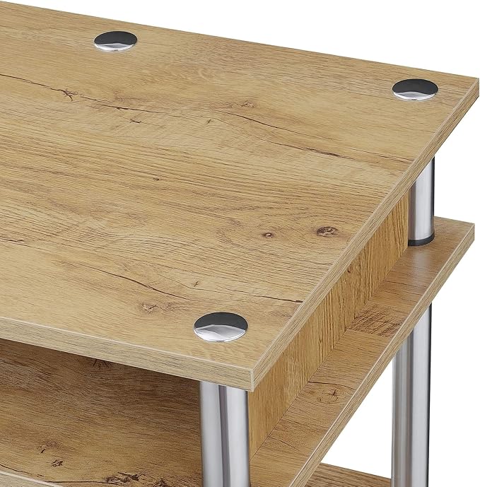 Convenience Concepts Designs2Go No Tools Desk Home Office Desk with Shelves Corner Shelf Vanity Desk Computer Desk Nail Table for Nail Tech - 47.25 L x 15.75 W x 30 H English Oak
