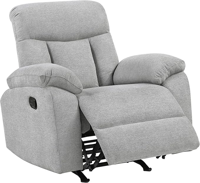 Lexicon Manual Rocker Recliner Chair for Living Room Chenille Fabric Upholstered Rocking Reclining Chair Home Theater Seating Easy Assembly Recliner Gray