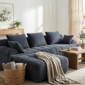 Corduroy L-Shaped Compressed Boneless Sectional Sofa with Ottoman - Retro Soft Upholstered Modular Couch for Living Room &amp Small Apartment Cloud-Like Contouring Seating(Dark Gray)