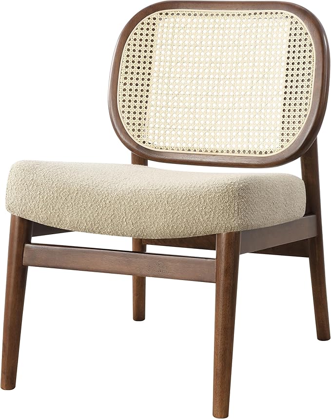 Coaster Home Furnishings - Rayo - Wood - Cane Back Upholstered Accent Chair with Armless Design Cushioned Seat and Tapered Legs - Living Room - Camel - 900621