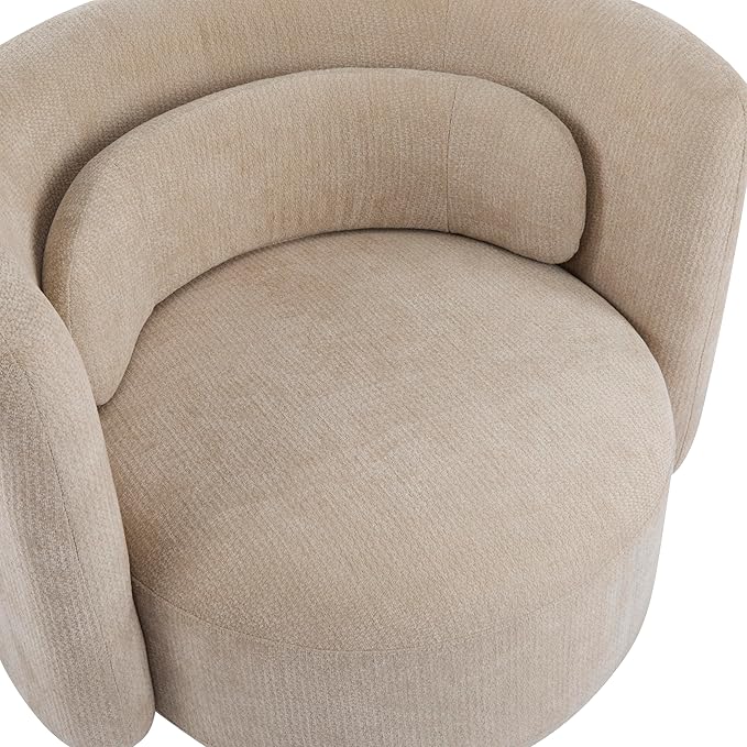 Christopher Knight Home Tanzy 360-Degree Swivel Barrel Chair Upholstered Lounge Chair Indoor Comfy Armchair with Lumbar Pillow for Living Room Thick Cushion Metal Base and Wood Frame Khaki