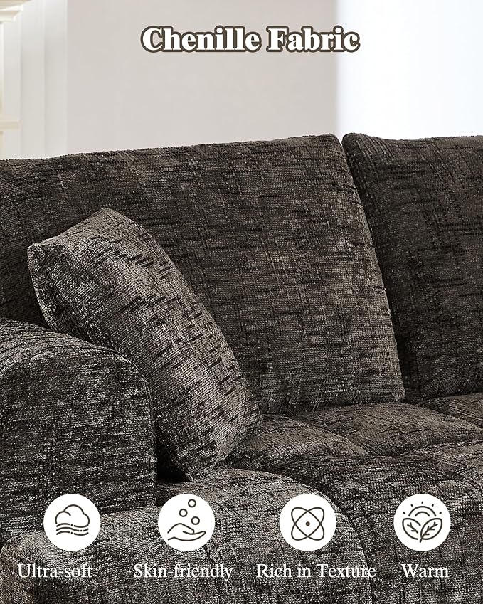 108 Boneless Cloud Modular Sectional Couch for Living Room L Shaped Sofa with Chaise | Chenille Fabric | Compressed Foam Sofa for Living Room | No Assembly (Deep Brown Left Hand Facing)
