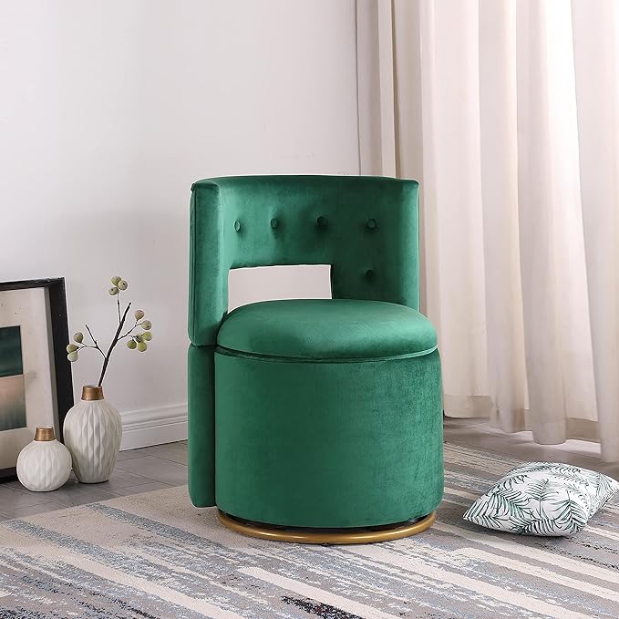 360° Swivel Accent Chair with Storage Function Velvet Curved Chair with Gold Metal Base for Living Room Nursery Bedroom [Video]