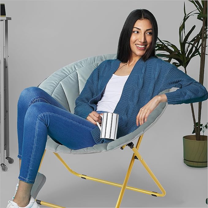 Urban Lifestyle Velvet Channel Stitch Saucer Chair Grey