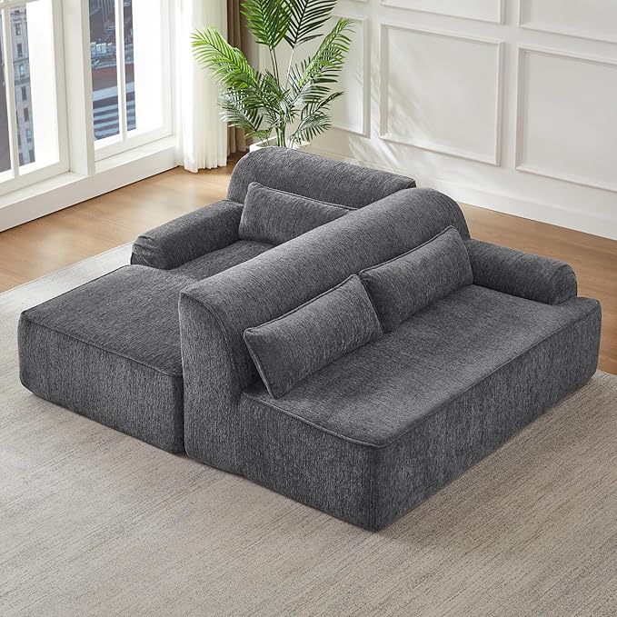 KEIKI 102 Chenille Couch Elegant Cloud Couch Sectional for Office Lounge or Studio Oversized L-Shape Modular Chenille Sofa No Assembly Needed