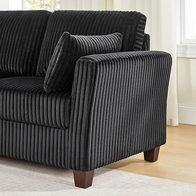 VANOMi Sectional Cloud Modular Sofa Corduroy Fabric L Shape Sofa with Storage OttomanU Shape Sectional Cloud Couch 6-Seat Upholstered Corner Couch for Living Room Charcoal Black | Sectional Cloud