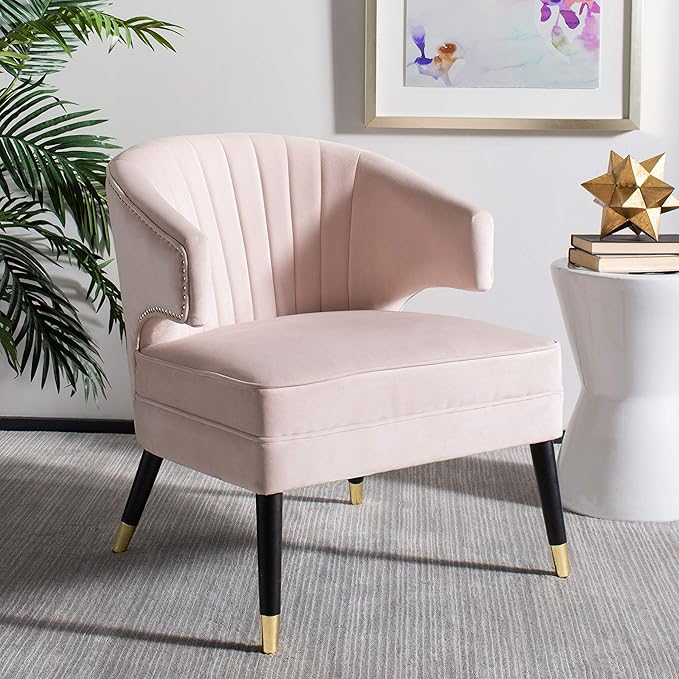Safavieh Home Stazia Retro Glam Blush Pink and Black Wingback Accent Chair