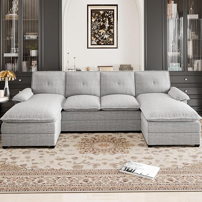 110 Sectional Couches for Living RoomU Shaped Big Sofa Couch with Double ChaiseModern 4 Seat Modular Sofa Couches with Thick Cushion &amp Soft BackrestNew Grey