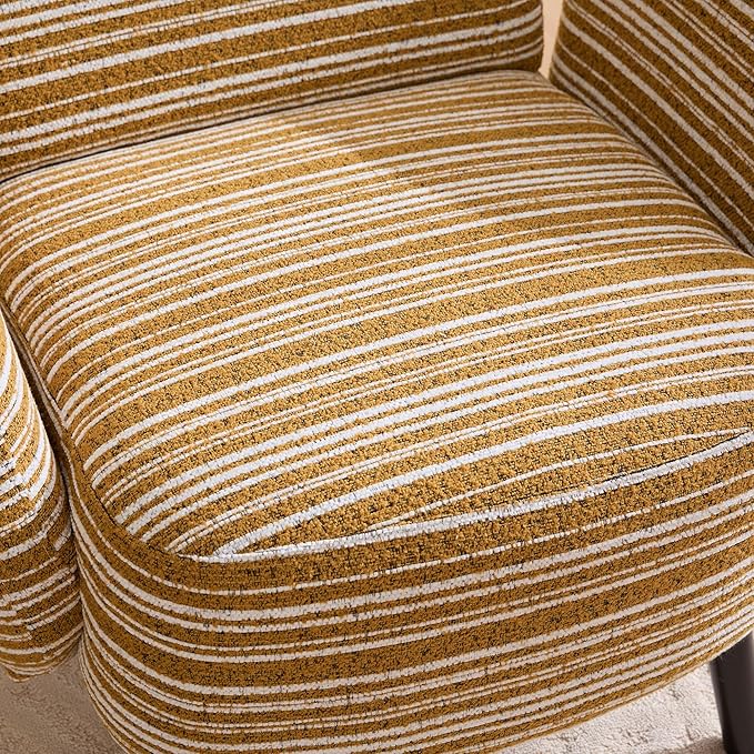 Modern Upholstered Armchair with Side Storage Pocket Fabric Reading Chair with Solid Wood Legs Ergonomic Accent Chair for Living Room Bedroom &amp Office (Yellow)