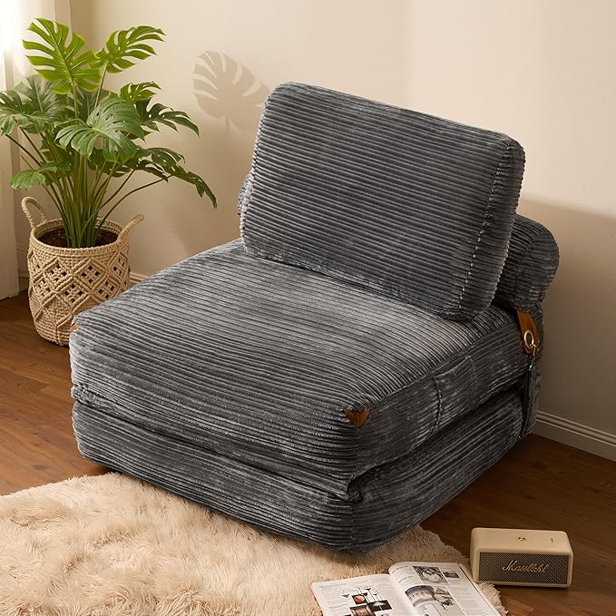 Folding Sofa Bed Convertible Sleeper Chair with Pillow Foldable Mattress Lounge Chair for Living Room Bedroom Portable Guest Bed Dark Grey