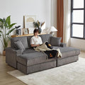 84Inch Corduroy 3-Seater Sofa with 3 Back Pillows2 toss Pillows a Ottoman2storage Spaces and Cup-Holding Grooves Comfy Sofa- Deep Seat Couch for Living RoomGrey