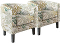 BELLEZE Living Room Chairs Set of 2 Linen Round Accent Barrel Chairs Club Tub Sofa Chairs for Bedroom Corner Chairs with Flared Legs and Cozy Soft Padding - Highland (Green Coral)
