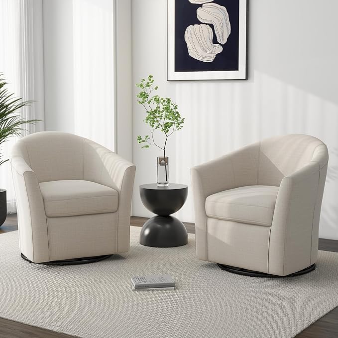 Swivel Accent Chair Armchair Modern Round Single Sofa Seating Comfy Reading Barrel Chairs for Living Room Bedroom (Beige Set of 1)
