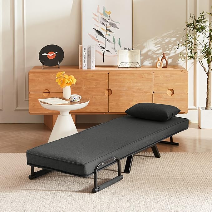 Sleep Chair Bed Comfy Convertible Sleeper Chairs for Adults 5 in 1 Folding Sofa Bed with 5 Position Adjustable Backrest Pillow Cozy Small Chair Couch for Small Spaces Office (Black)