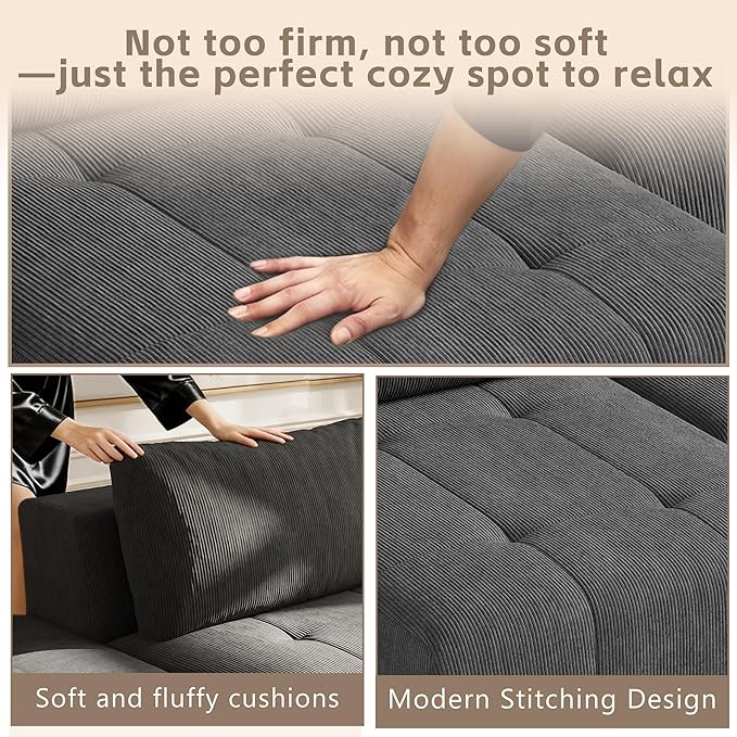 wanan 141 Boneless Couch for Living Room Oversize Cloud Sectional Sofa with Deep Seat L Shaped Modern Cloud Sleeper Sofa Bed with Chaise Dark Grey