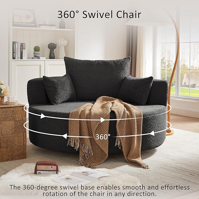 360° Swivel Chair Accent Chair with 3 Removable Pillows Modern Chenille Fabric Barrel Chair Swivel Round Sofa Chair for Living Room Bedroom Office and Hotel