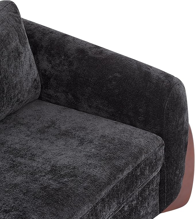 Christopher Knight Home Taki 89 Inches Sofa Couch Cozy Chenille Upholstered 3-Seater Sofa Wood Frame Couches Comfy Home Sofa Living Room and Office Lounge Seating with Armrests Black