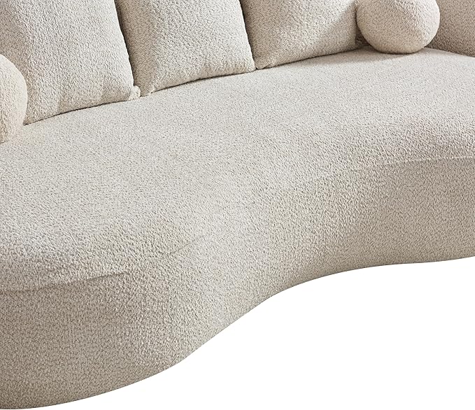 Christopher Knight Home Nomad Curved Sofa 90 Boucle Upholstered 3 Seater Couch with Decor Cushions Modern Cloud Couch with Deep Seat Fabric Upholstered Seating Set for Living Room Bedroom Beige