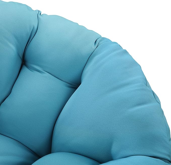 OSP Home Furnishings Wicker Papasan Chair with 360-Degree Swivel Natural Frame with Blue Cushion