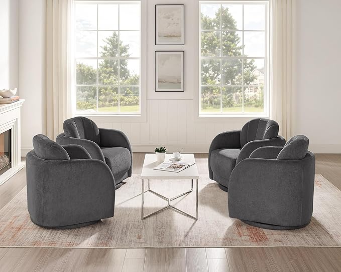 Swivel Accent Chairs Set of 2 360° Comfy Barrel Swivel Club Armchair Modern Sofa Reading Chair Lounge Wide for Living Room Bedroom Office Balcony Vanity Dark Gray