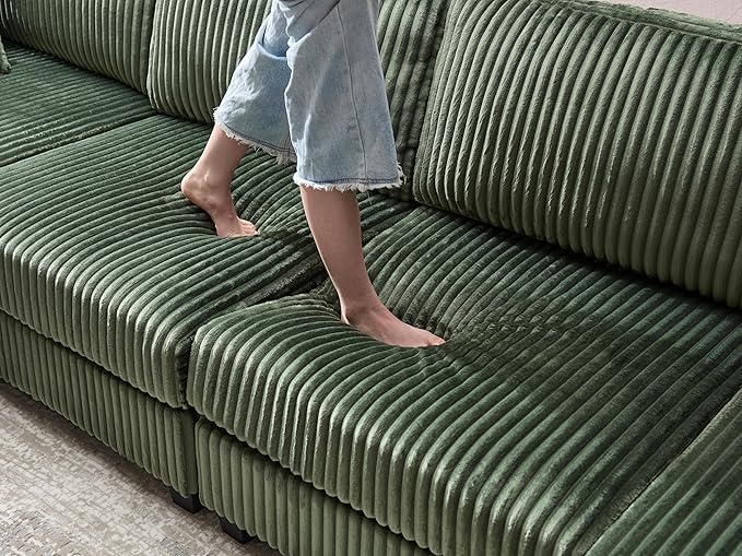 79.5 Oversized Corduroy Modular 2-Seat Sectional Couch with Extra-Wide Armrest Storage and Double Chaise Lounge Modern Convertible Sleeper Sofa for Living RoomGreen