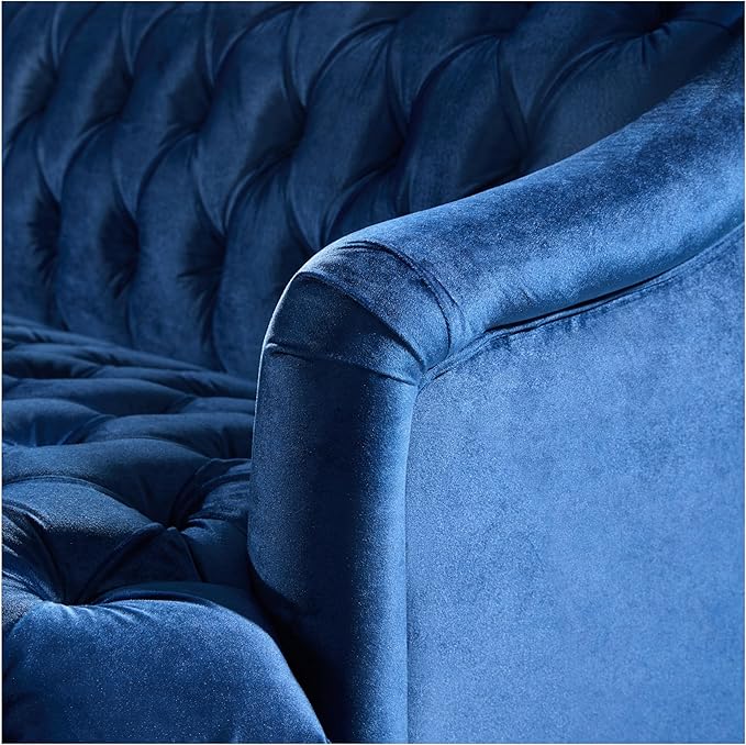 Christopher Knight Home Minxi Velvet Upholstered 3 Seater Sofa Couch Wooden Home Sofa Living Room Comfy Cloud Couch for Bedroom Home Office Button Tufted with Diamond Stitching Dark Blue