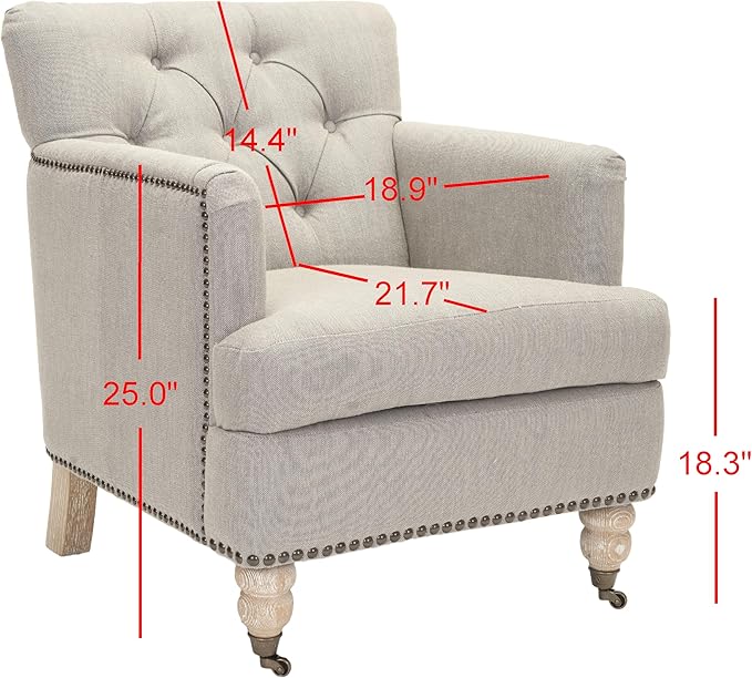 Safavieh Hudson Collection Mario Light Grey and Brass Nailheads Club Chair