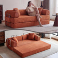 79 Convertible Sleeper Sofa Bed Modern Corduroy Floor Couch Bed with Fixed-Shape Frame Modular Sofa Couch with Pull Out Bed Boneless Loveseat Sleeper Couches for Living Room Orange