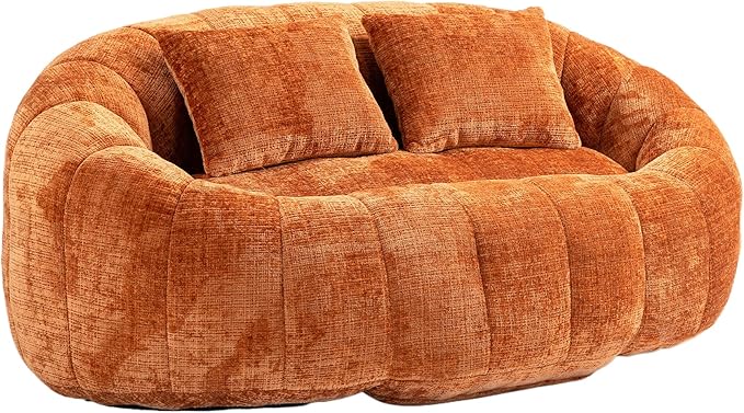 GDFStudio Colomt Lounge Chair Upholstered Lazy Sofa Chair 2 Seater Couch Comfort Chenille Loveseat Ready to Use Bean Bag Chair Soft Seating Lounge Reading Sofa for Living Room Bedroom Organge