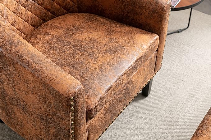 Accent Chair with Ottoman Mid Century Modern Barrel Chair Upholstered Club Tub Round Arms Chair for Living Room