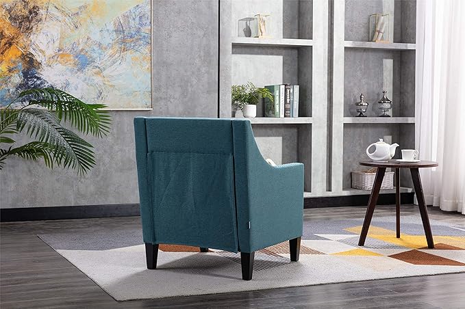 Accent Armchair Living Room Chair with Nailheads and Solid Wood Legs Teal Linen