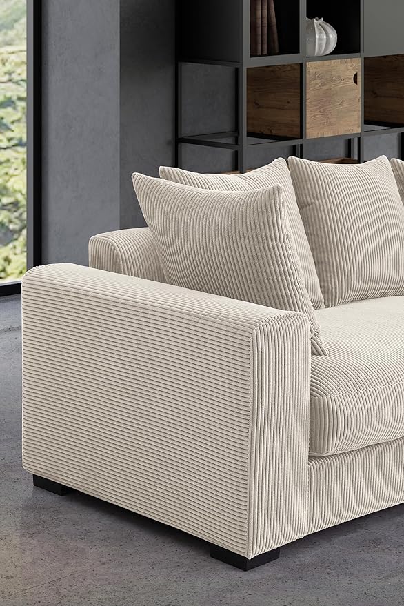 U-Shaped Cloud Sectional Couch Symmetrical Modular Compressed Boneless Sectional Sofa with Chaise Lounges and Console Plush Corduroy Boneless Corner Sofa for Living Room