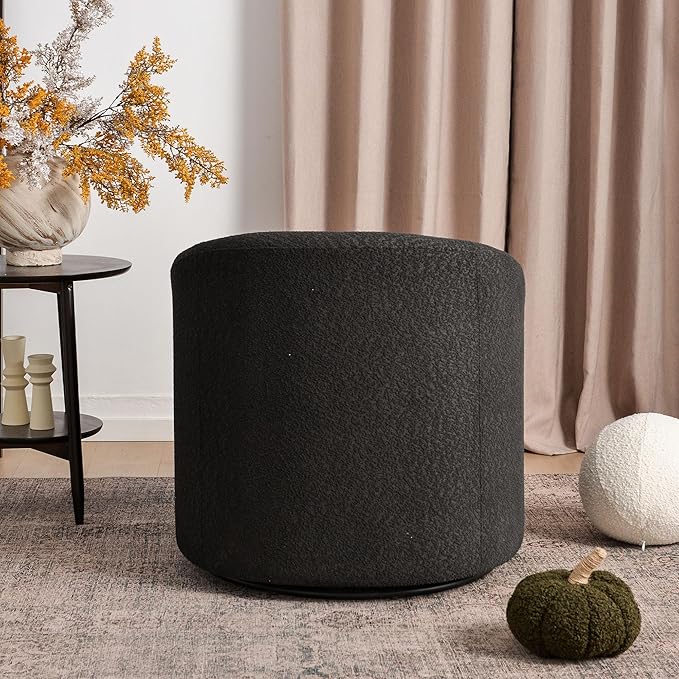 KINWELL 32 Wide Modern Boucle Swivel Barrel Chair No Assembly Round Upholstered Swivel Accent Armchair for Living Room Bedroom Office (Black)