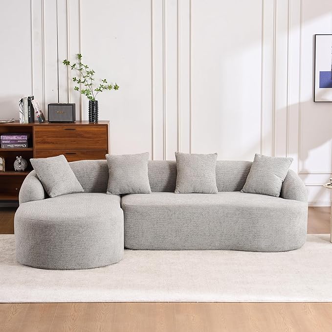 DEINPPA L Shape Modular Couch 3-Seater Chenille Comfy Couch with Throw Pillows Modern Cloud Sofa for Living Room Apartment-Light Gray