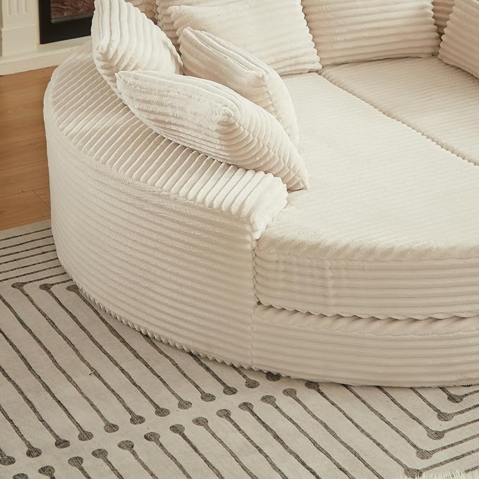 78.5 Oversized Round Chaise LoungeModular Convertible 2-in-1 Sofa Bed Upholstered CorduroyBoneless Plush Couches with PillowNo Assembly RequiredBeige